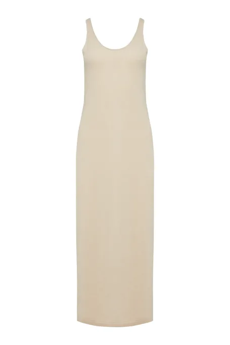 Rochie bej din cașmir și lână merinos