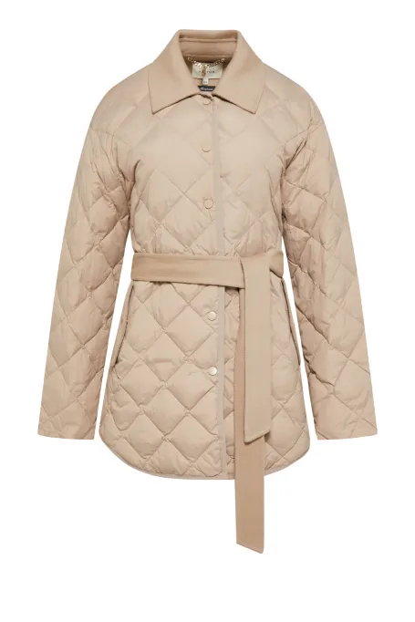 Geacă bej de puf cu curea