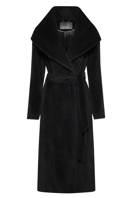 Palton negru cu glugă din suri alpaca evercoat Palton negru cu glugă din suri alpaca evercoat