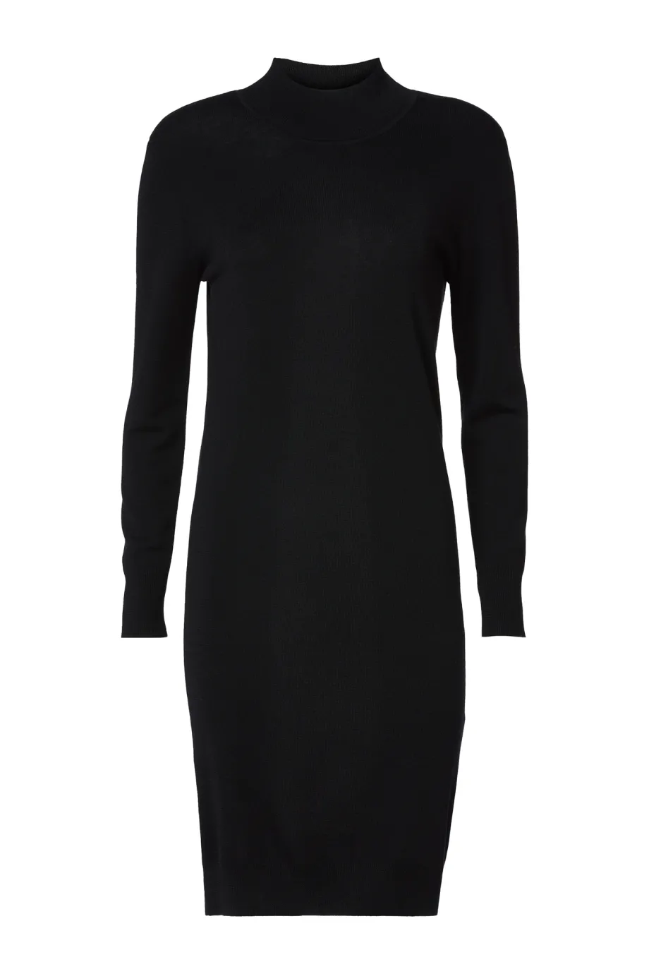 Rochie neagră semi-guler din lână merinos Rochie neagră semi-guler din lână merinos
