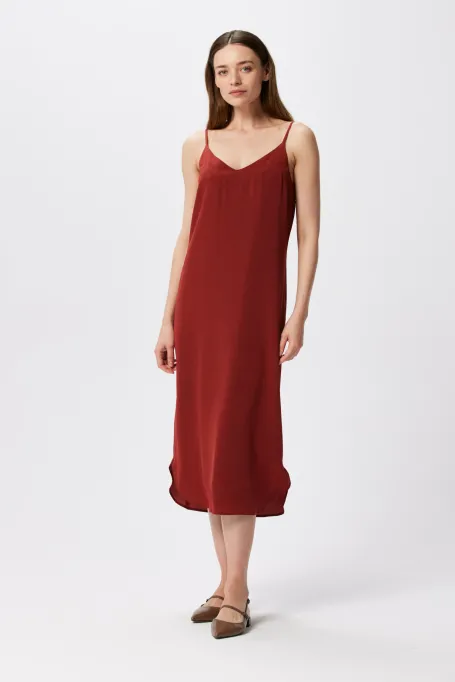 Rochie de mătase cărămizie