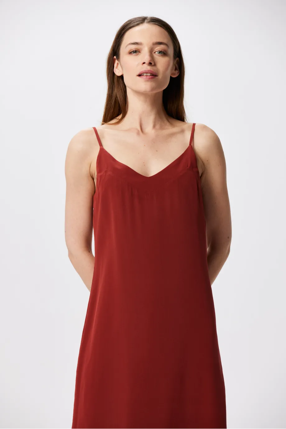 Rochie de mătase cărămizie Rochie de mătase cărămizie