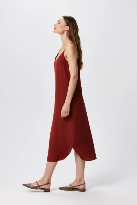 Rochie de mătase cărămizie