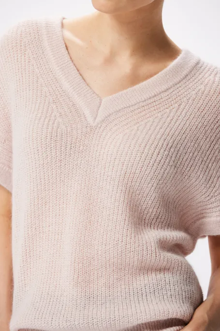 Bluza cu decolteu în V în culoare roz pudrat