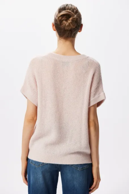 Bluza cu decolteu în V în culoare roz pudrat Bluza cu decolteu în V în culoare roz pudrat