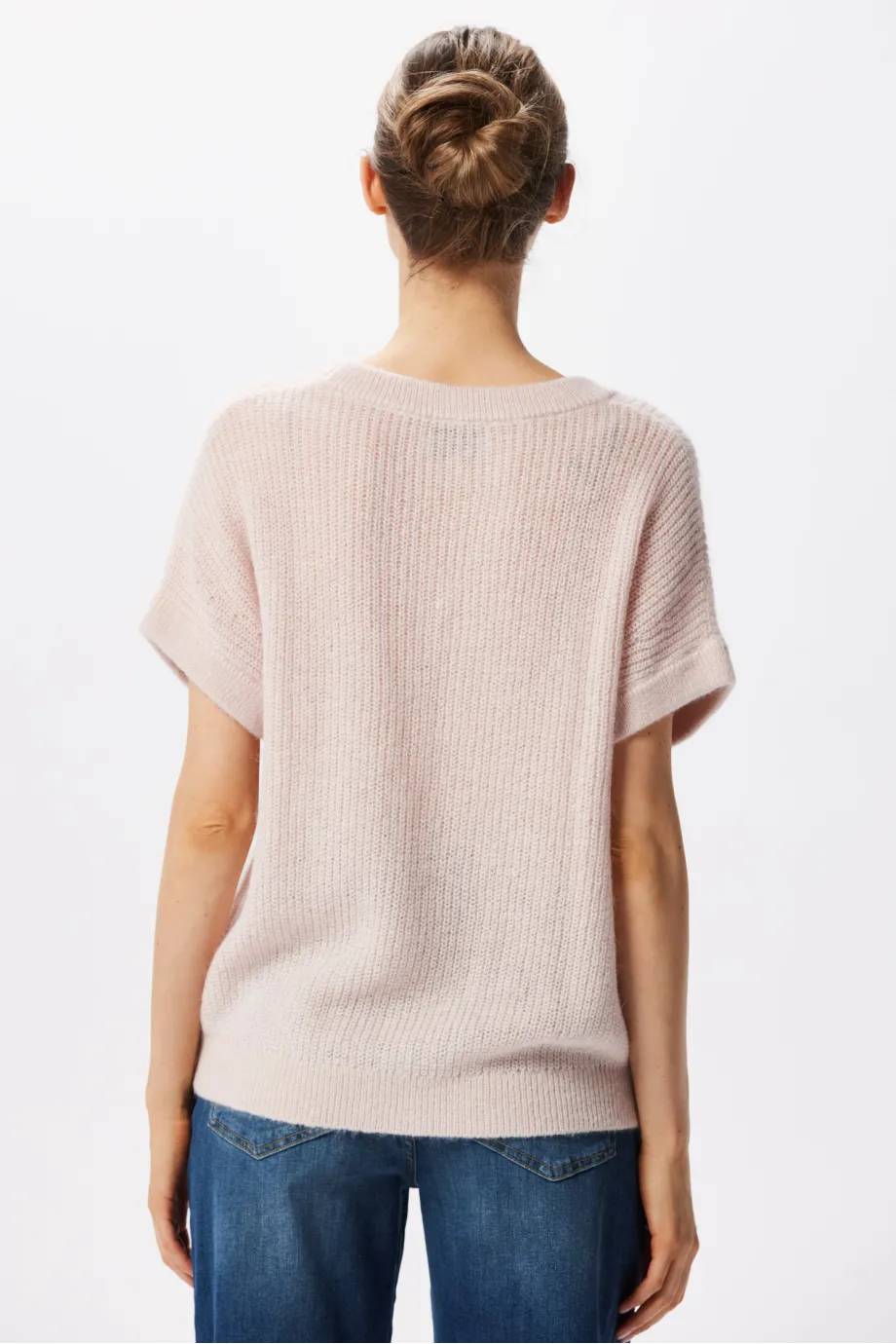 Bluza cu decolteu în V în culoare roz pudrat Bluza cu decolteu în V în culoare roz pudrat