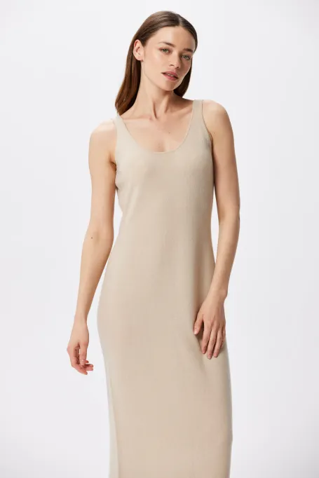 Rochie bej din cașmir și lână merinos