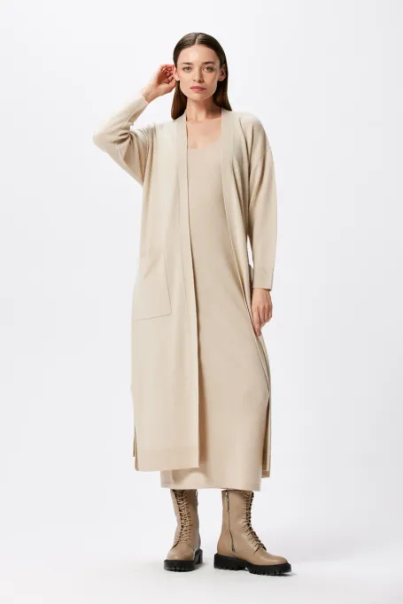 Rochie bej din cașmir și lână merinos