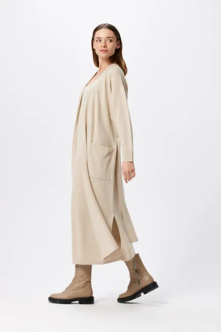 Cardigan lung din cașmir și lână merinos