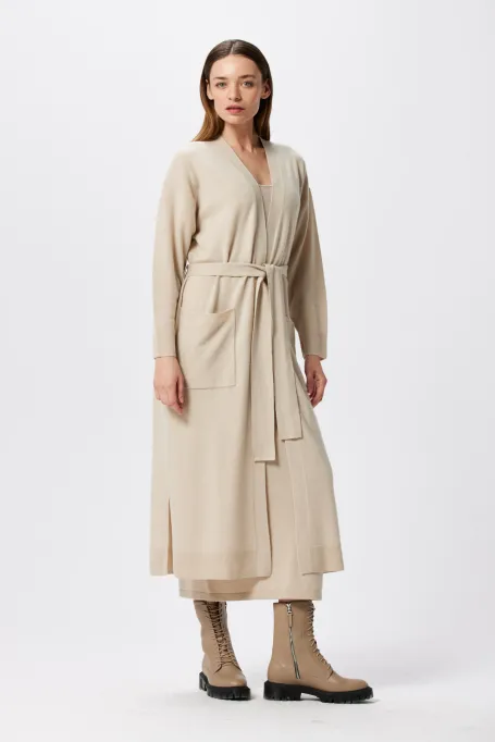 Cardigan lung din cașmir și lână merinos