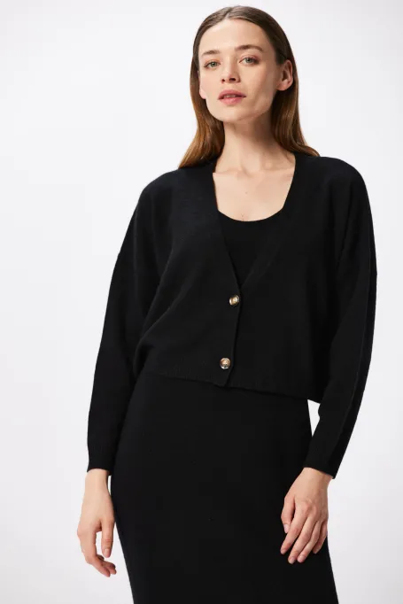 Cardigan scurt negru din cașmir