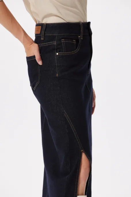 Fustă midi jeans albastru închis