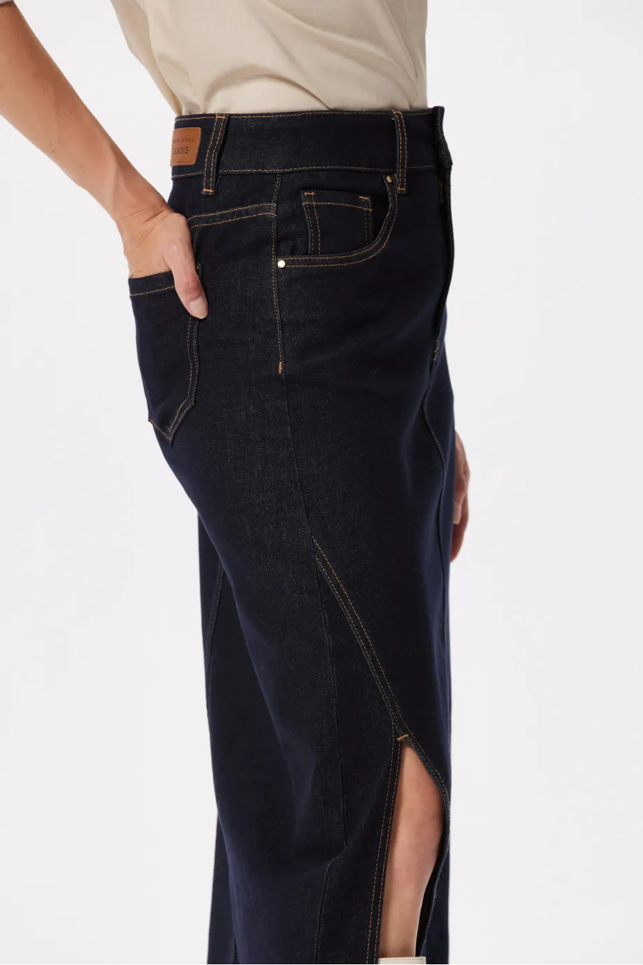 Fustă midi jeans albastru închis Fustă midi jeans albastru închis