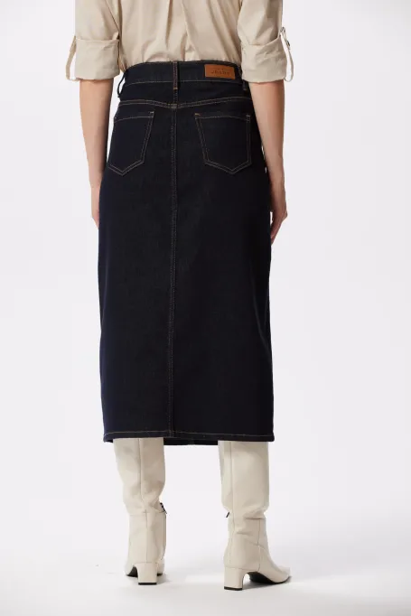 Fustă midi jeans albastru închis