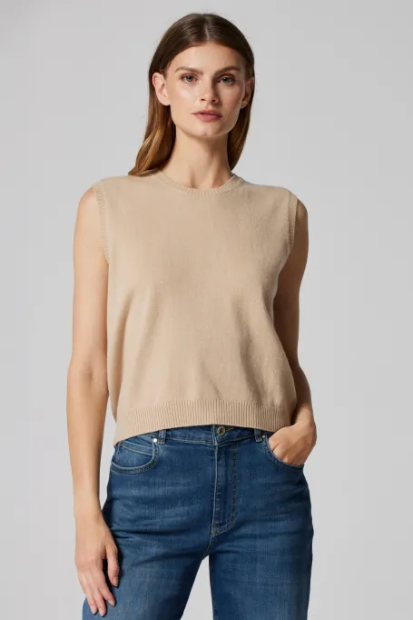 Bluza bej cu cașmir și lână merinos