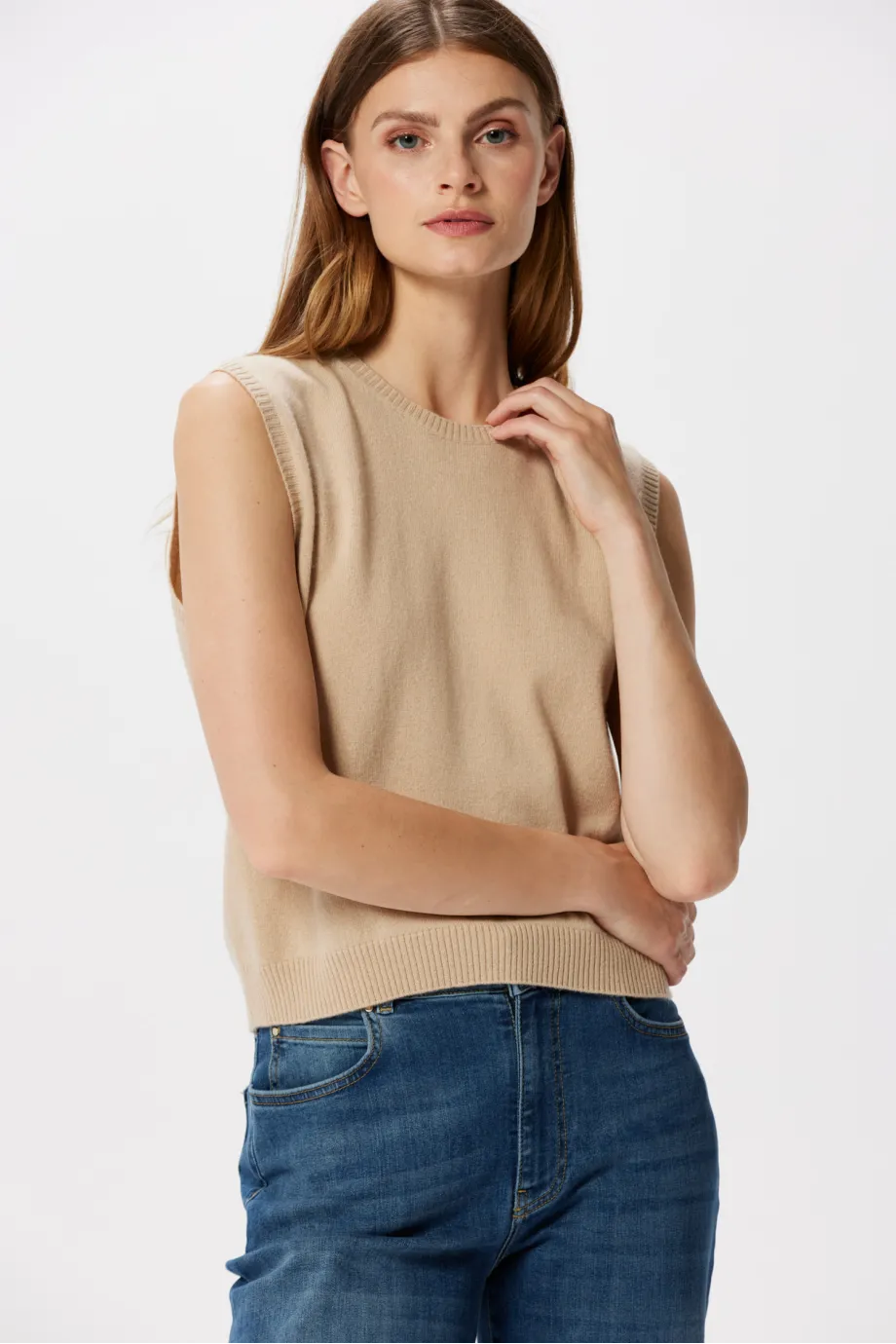 Bluza bej cu cașmir și lână merinos Bluza bej cu cașmir și lână merinos