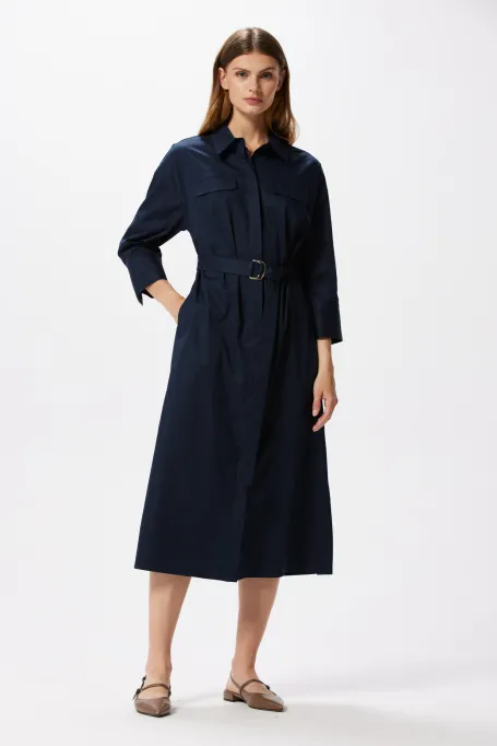 Cămașă-rochia bleumarin cu curea