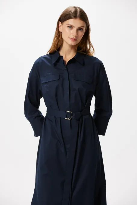 Cămașă-rochia bleumarin cu curea