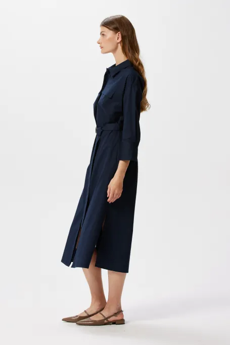 Cămașă-rochia bleumarin cu curea