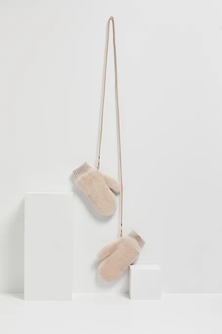 Mănuși bej din lână teddy bear