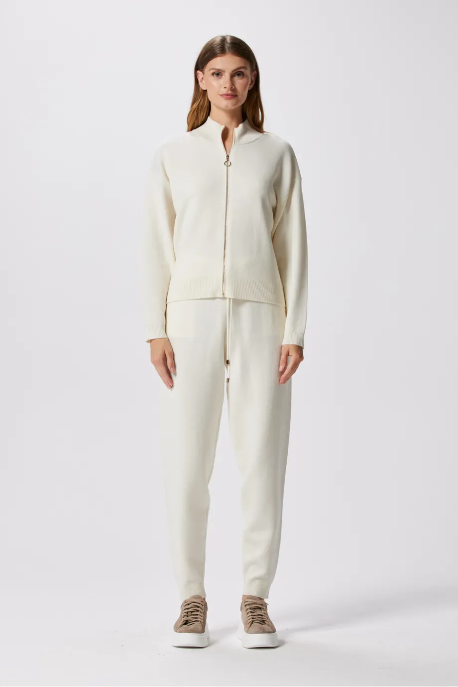 Pantaloni crem din lână merinos Pantaloni crem din lână merinos