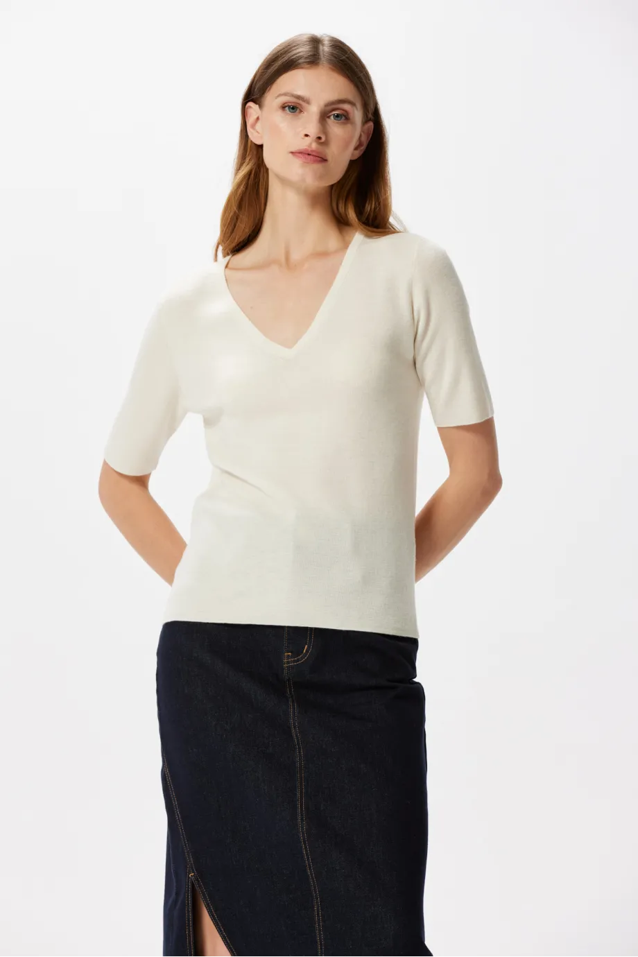 Bluza albă cu cașmir Bluza albă cu cașmir