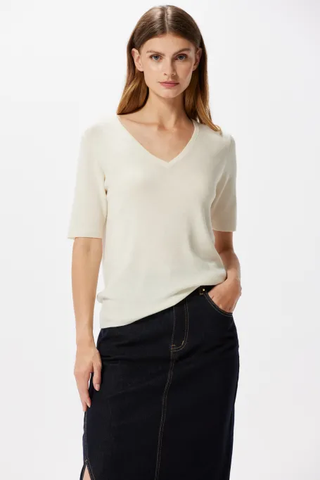 Bluza albă cu cașmir