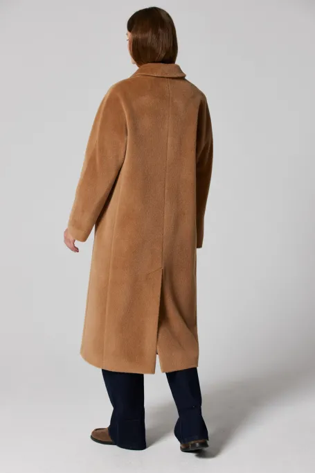 Palton camel cu două rânduri de nasturi cu alpaca suri