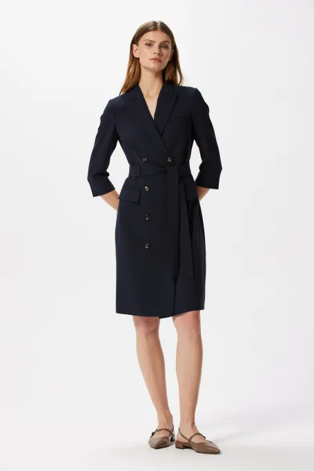 Rochie albastru închis cu dublu rând business Elise