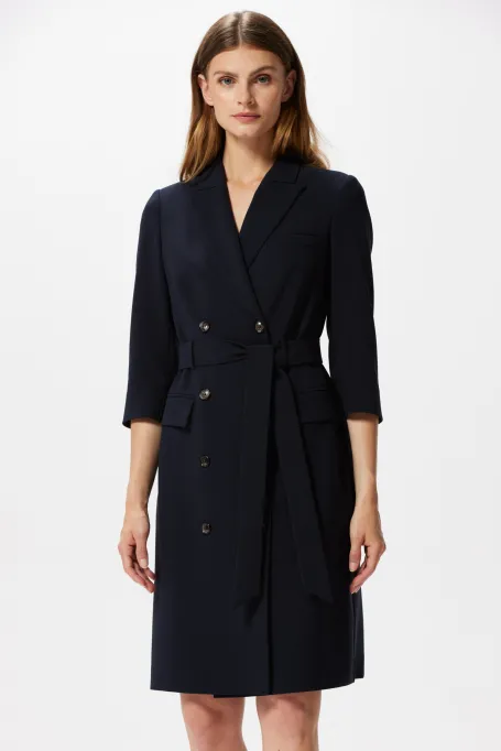 Rochie albastru închis cu dublu rând business Elise