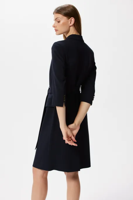 Rochie albastru închis cu dublu rând business Elise