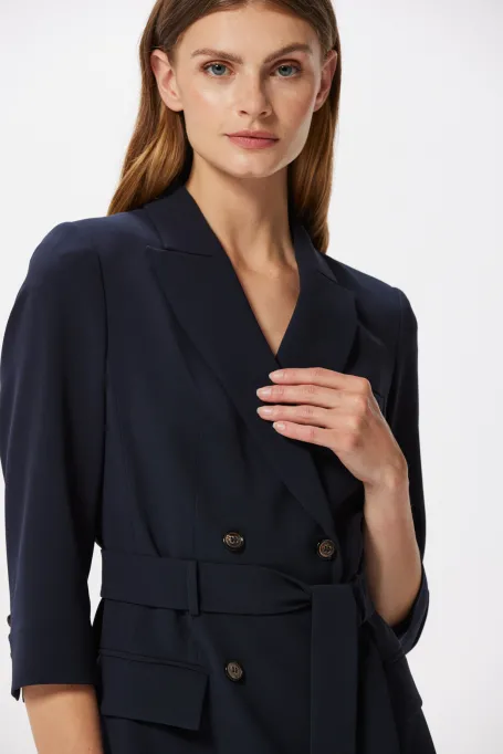 Rochie albastru închis cu dublu rând business Elise