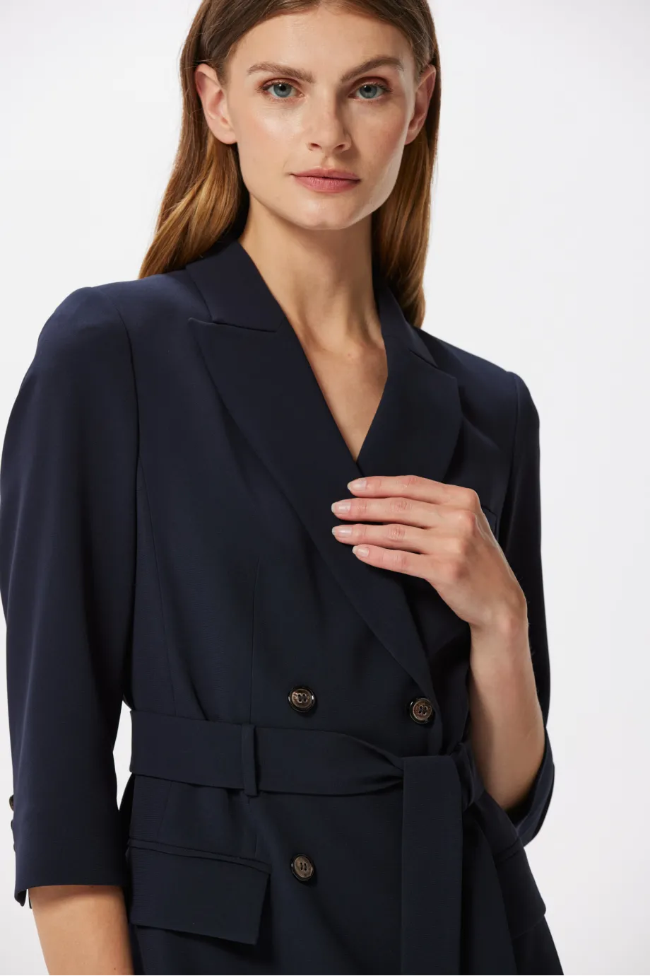 Rochie albastru închis cu dublu rând business Elise Rochie albastru închis cu dublu rând business Elise