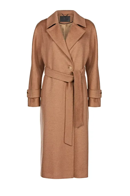 Palton camel din lână de cămilă cu curea