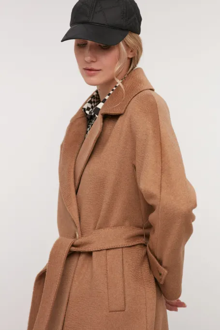Palton camel din lână de cămilă cu curea