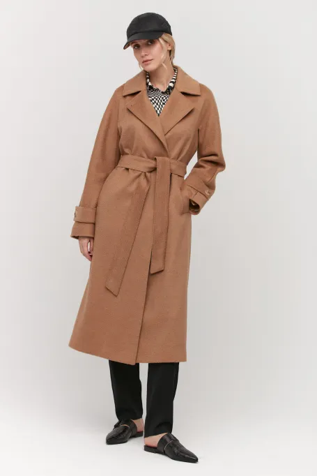 Palton camel din lână de cămilă cu curea
