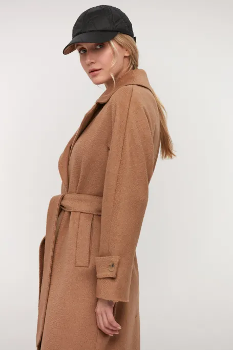Palton camel din lână de cămilă cu curea