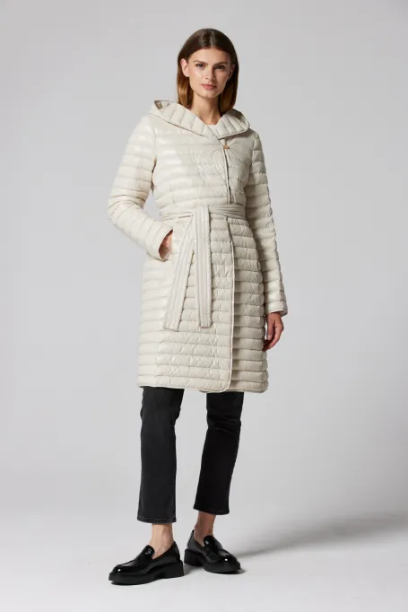 Geacă ușoară bej de puf cu glugă Mila