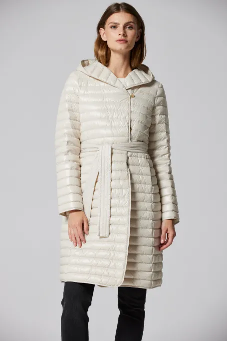 Geacă ușoară bej de puf cu glugă Mila