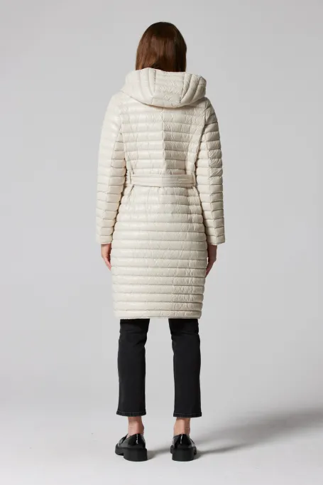 Geacă ușoară bej de puf cu glugă Mila