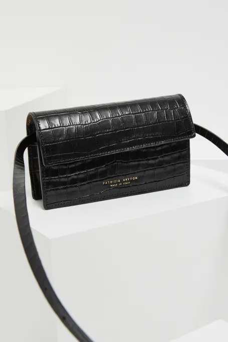 Geantă mini de piele neagră Lilly