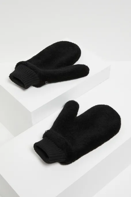 Mănuși negre din lână teddy bear
