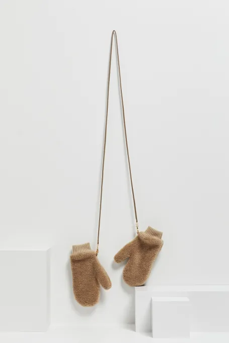 Mănuși cămilă din lână teddy bear