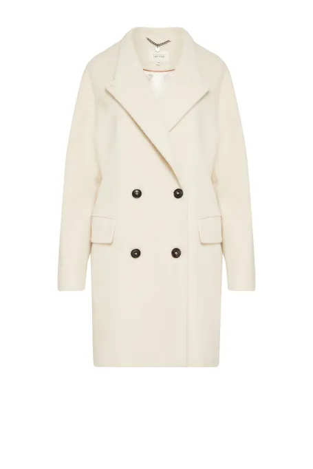 Palton alb din lână cu două rânduri de nasturi