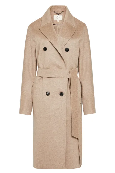 Palton bej din lână cu curea