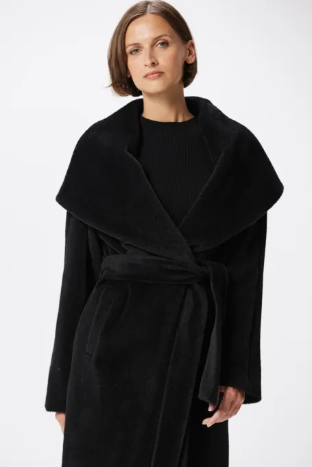Palton negru cu glugă din suri alpaca evercoat Palton negru cu glugă din suri alpaca evercoat