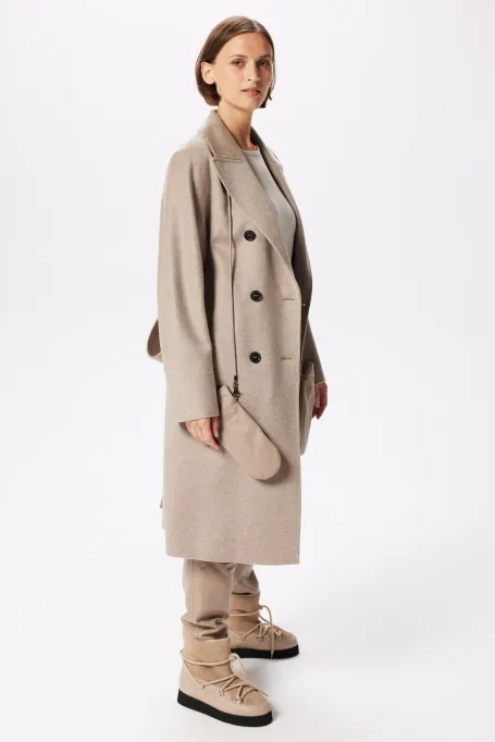 Palton bej din lână cu curea