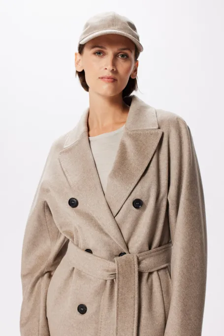 Palton bej din lână cu curea