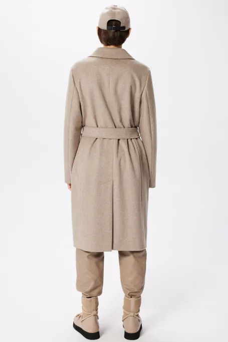 Palton bej din lână cu curea
