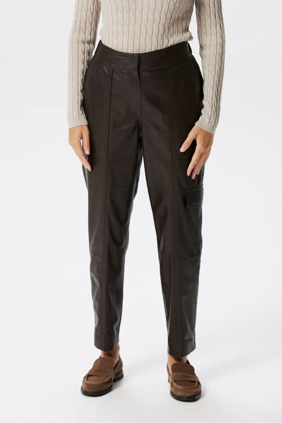 Pantaloni jogger maro din piele Pantaloni jogger maro din piele